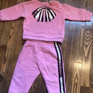 Gucci toddler pink tape logo sweatsuit